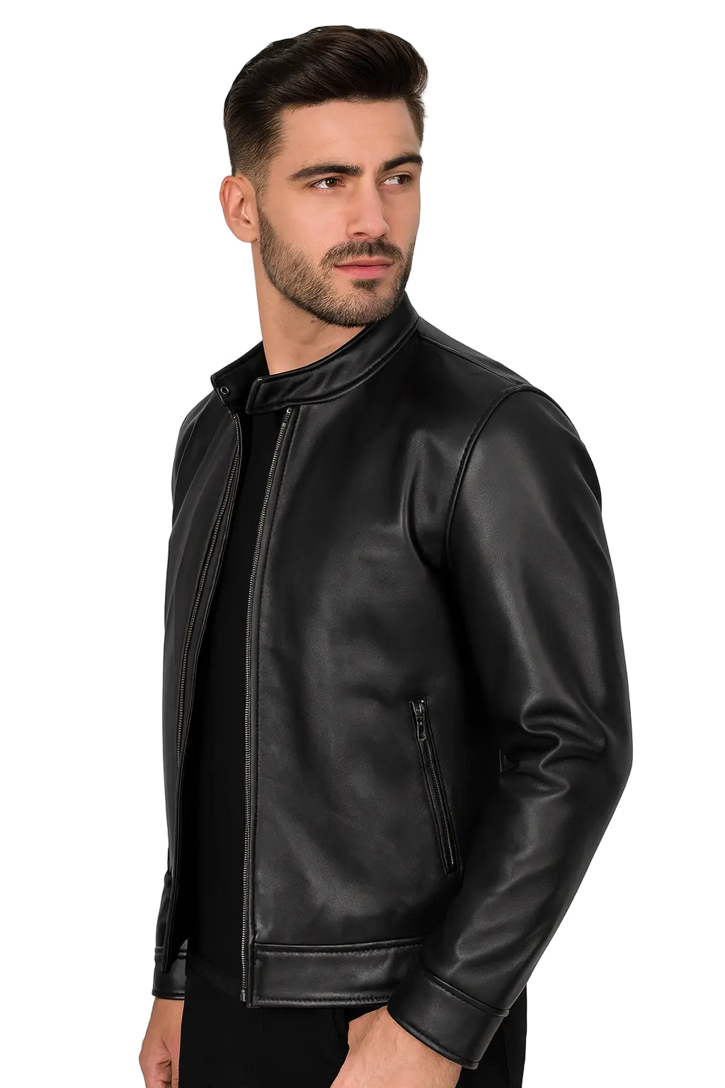 Axton Black Cafe Racer Leather Jacket for Mens