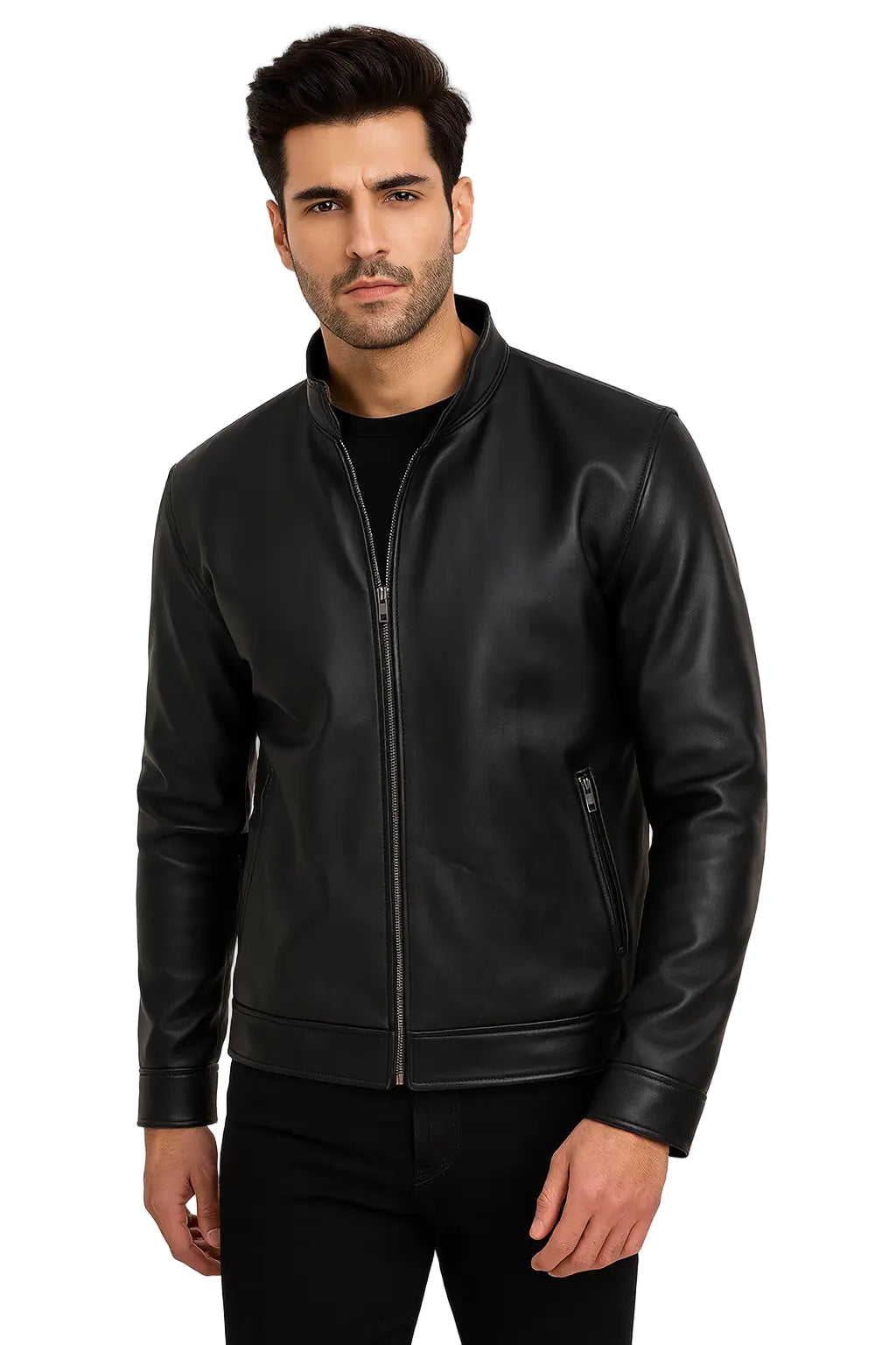 Axton Black Cafe Racer Leather Jacket for Mens