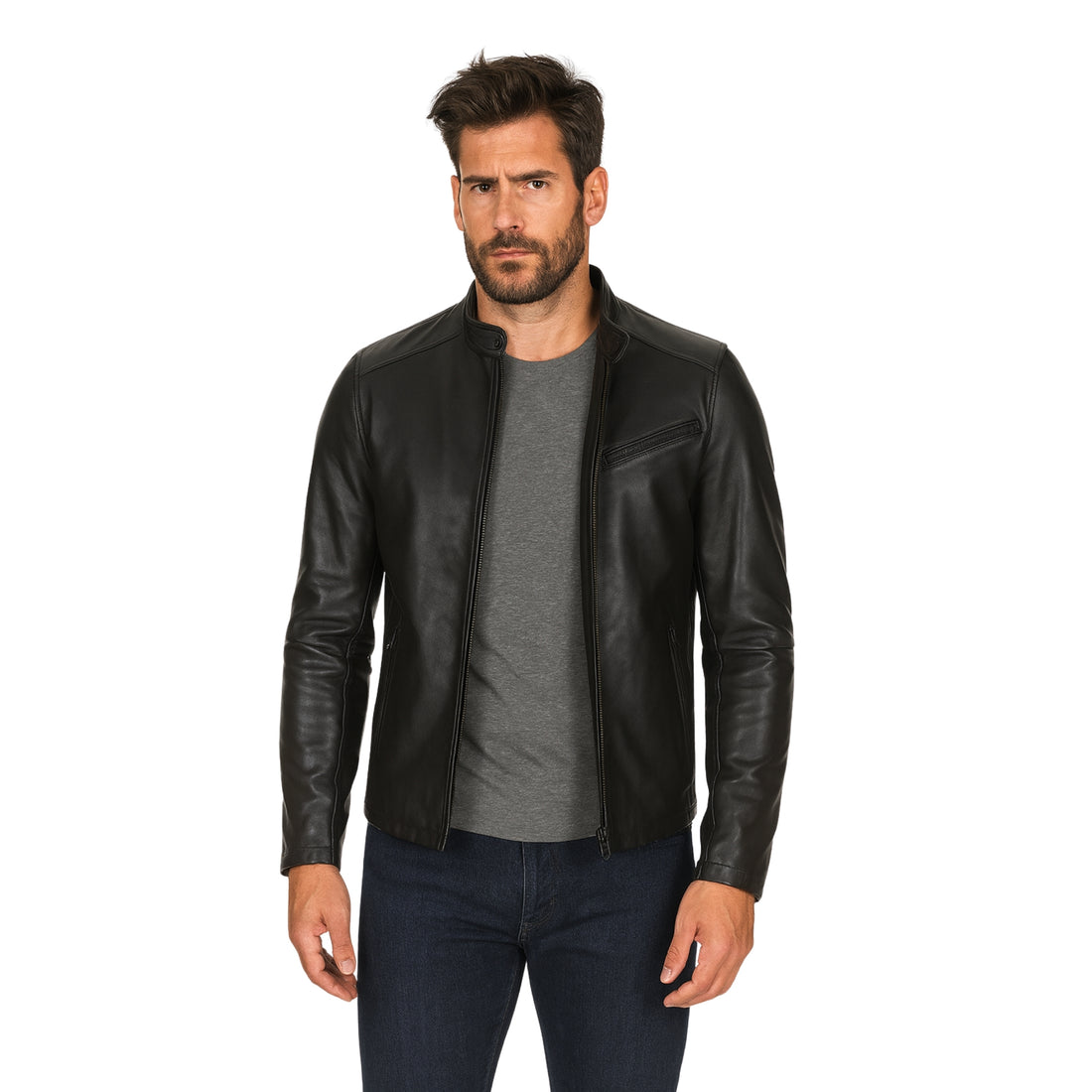 Luca-Marino-Mens-Mandarin-Collar-Black-Leather-Jacket