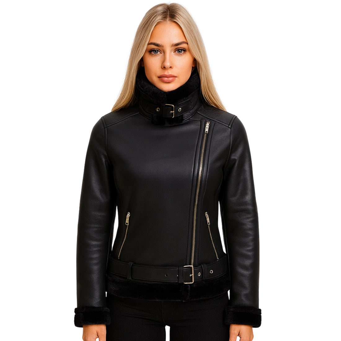 Womens-Black-Shearling-Leather-Jacket-with-Belted-Collar