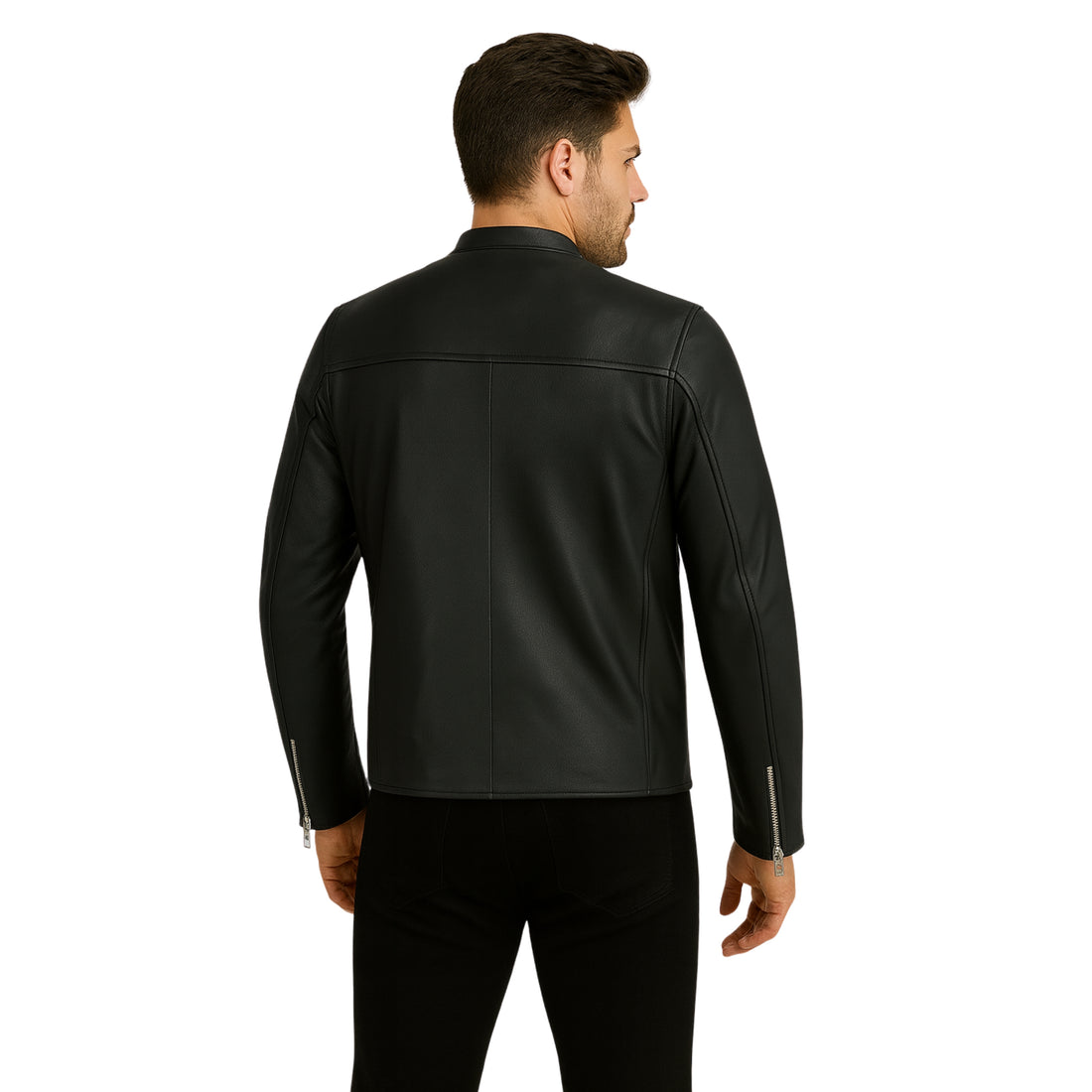 Mens Cafe Racer Black Leather Jacket