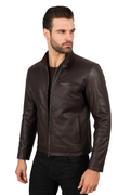 Dark Brown Cowhide Cafe Racer Jacket for mens