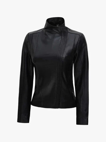 Falcon Cut Women's Flap Closure Leather Biker Jacket - Premium Quality Real Leather Jacket