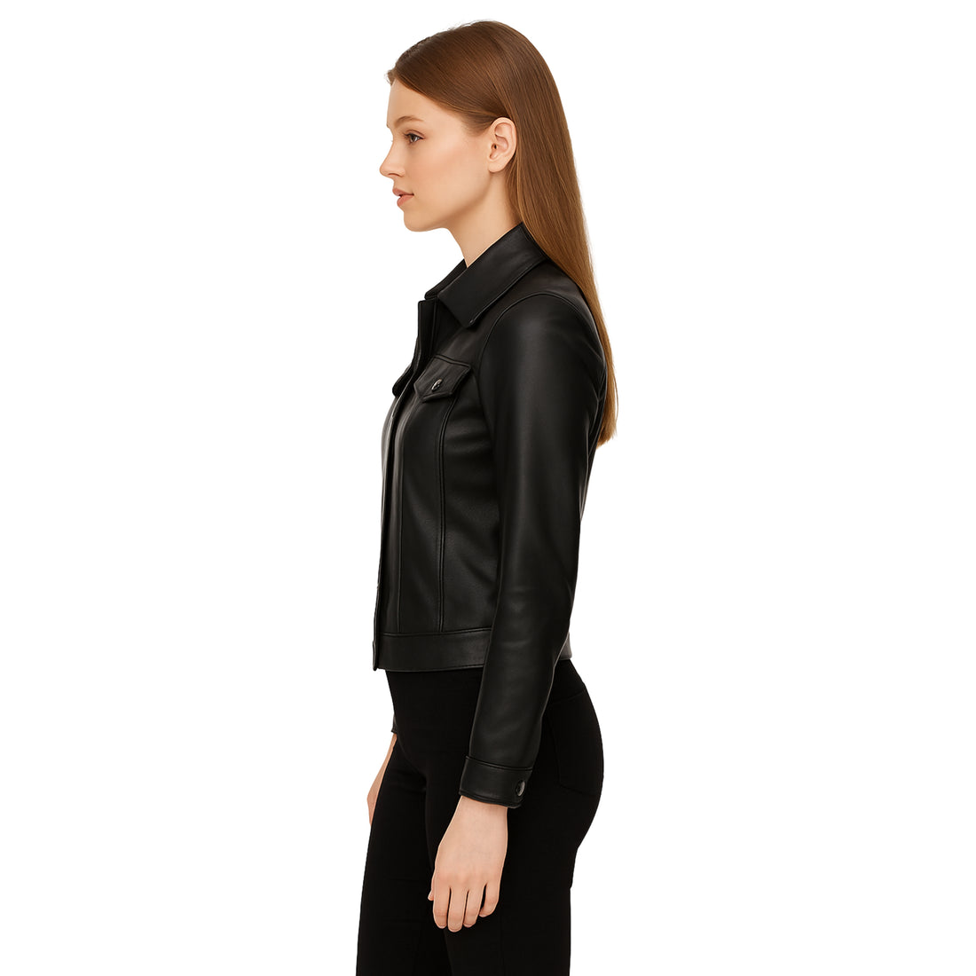 Granite Line Womens Black Leather Trucker Jacket