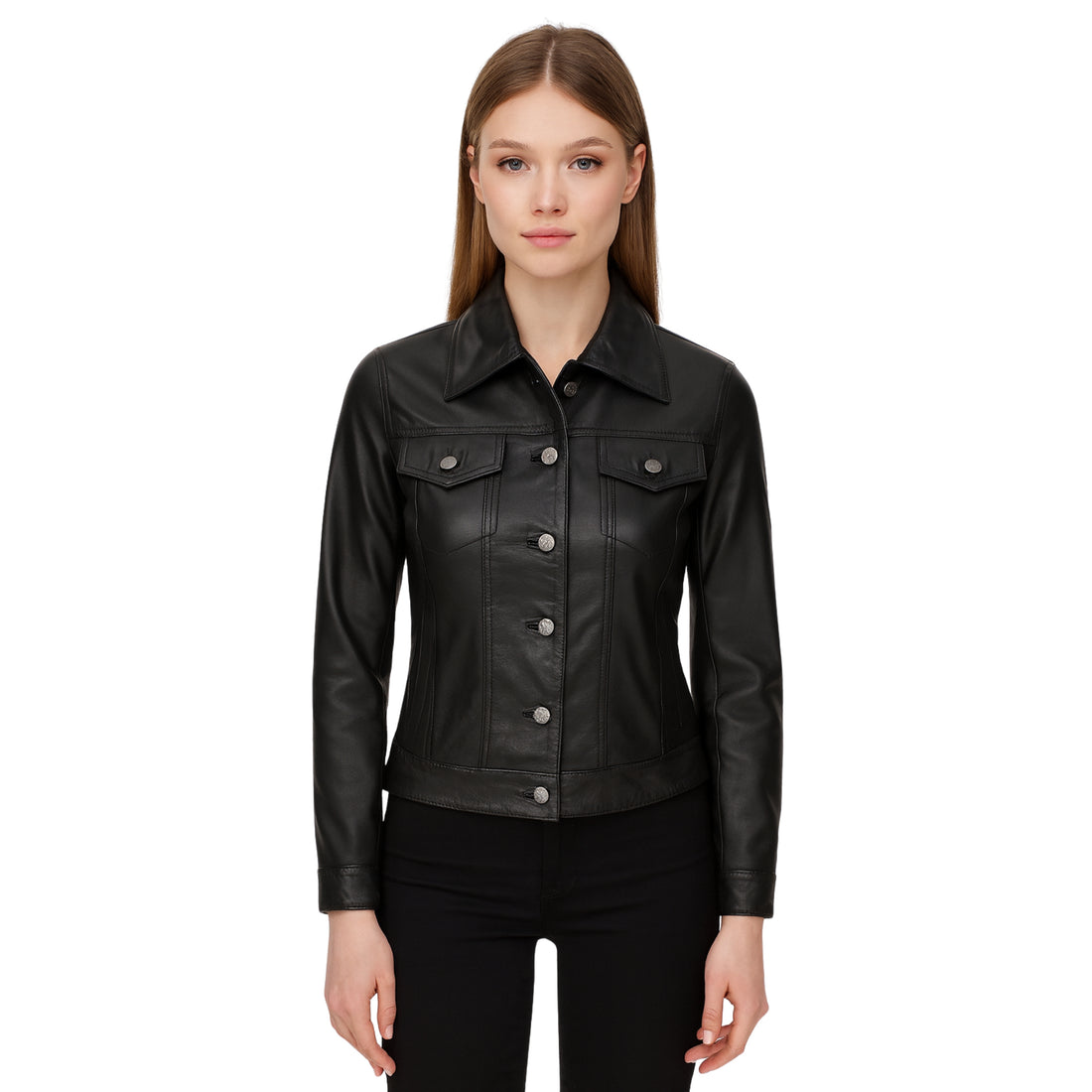 Granite Line Womens Black Leather Trucker Jacket