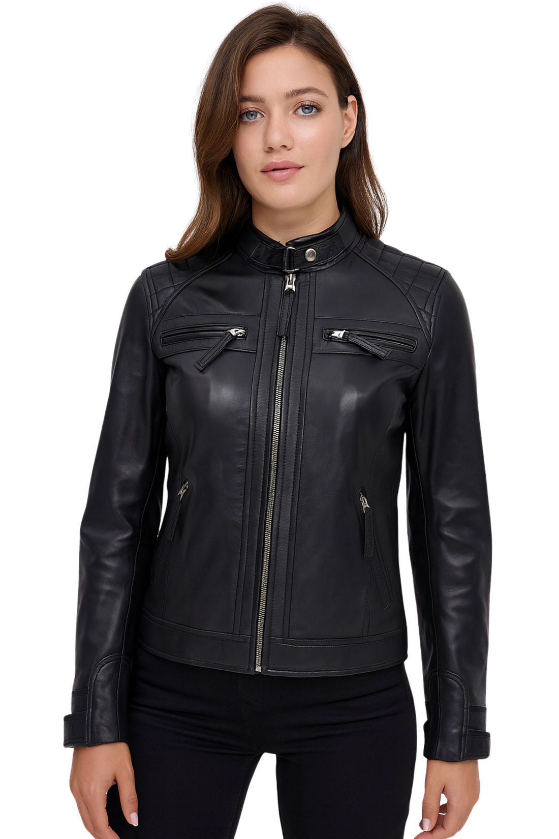Jade Johnson Black Cafe Racer Jacket for Women