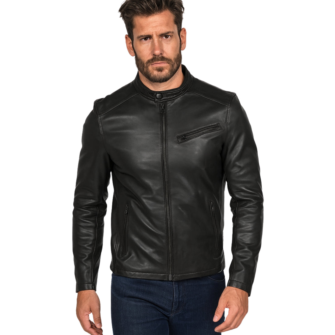 Luca-Marino-Mens-Mandarin-Collar-Black-Leather-Jacket