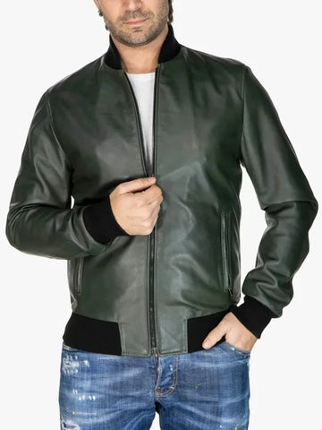 Men's Bomber Green Evergreen Style Jacket - Premium Quality Real Leather Jacket