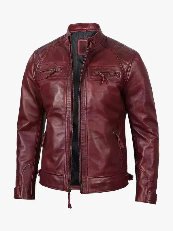 Mens Real Leather Burgundy Biker Jacket - Premium Quality Real Leather Jacket