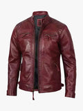 Mens Real Leather Burgundy Biker Jacket - Premium Quality Real Leather Jacket