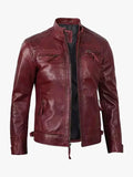 Mens Real Leather Burgundy Biker Jacket - Premium Quality Real Leather Jacket