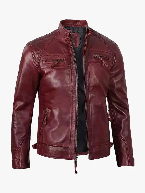 Mens Real Leather Burgundy Biker Jacket - Premium Quality Real Leather Jacket