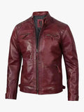 Mens Real Leather Burgundy Biker Jacket - Premium Quality Real Leather Jacket