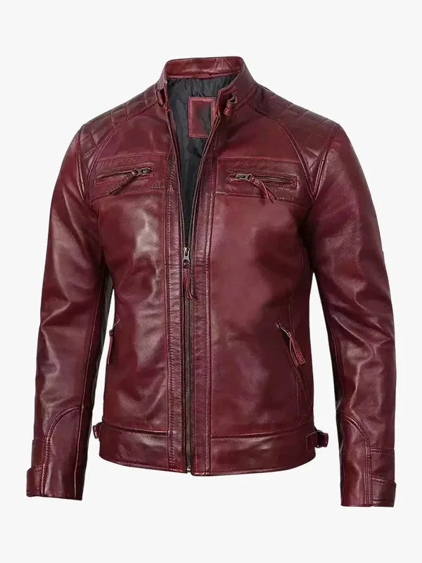 Mens Real Leather Burgundy Biker Jacket - Premium Quality Real Leather Jacket