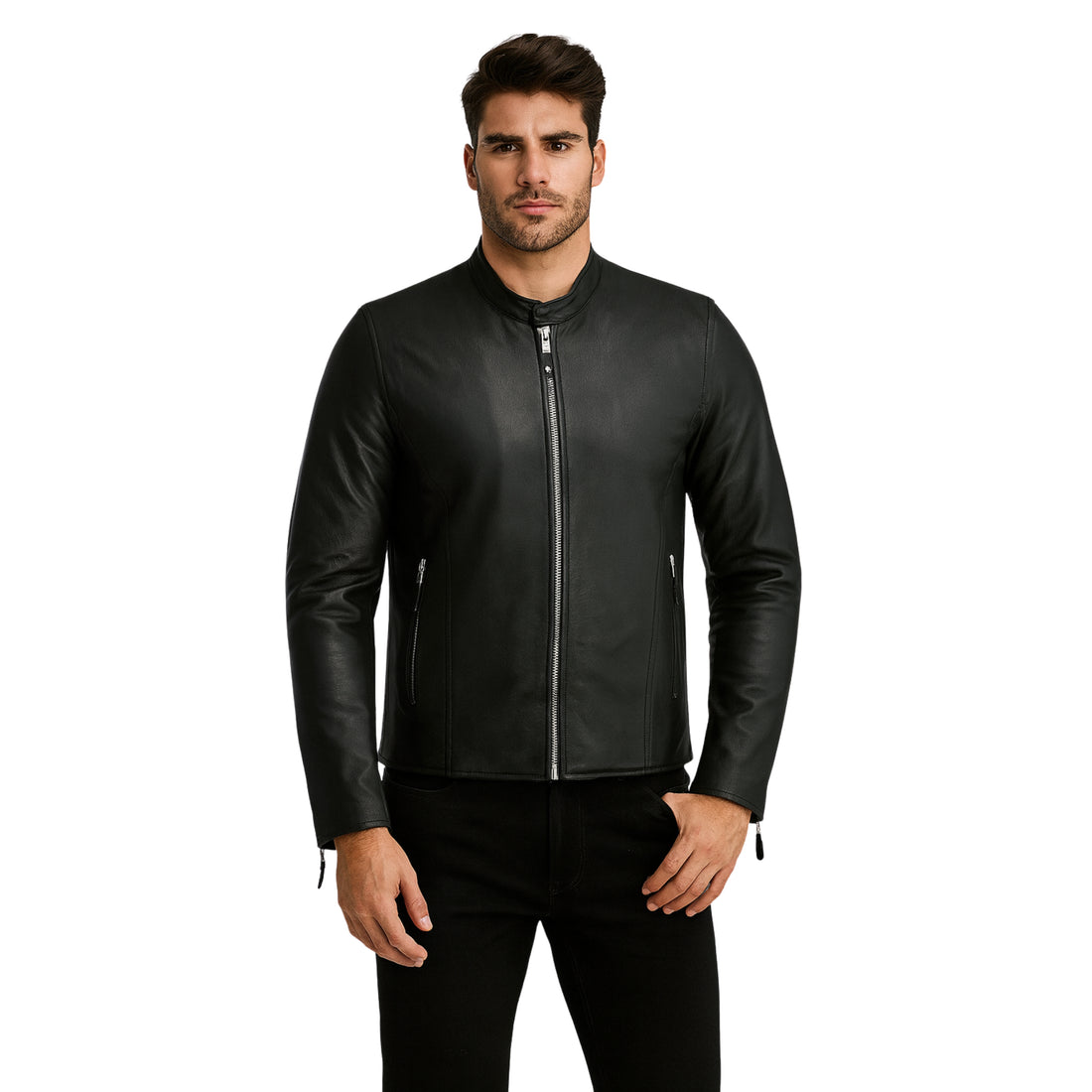 Mens Cafe Racer Black Leather Jacket