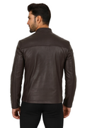 Mens Dark Brown Cowhide Cafe Racer Jacket back