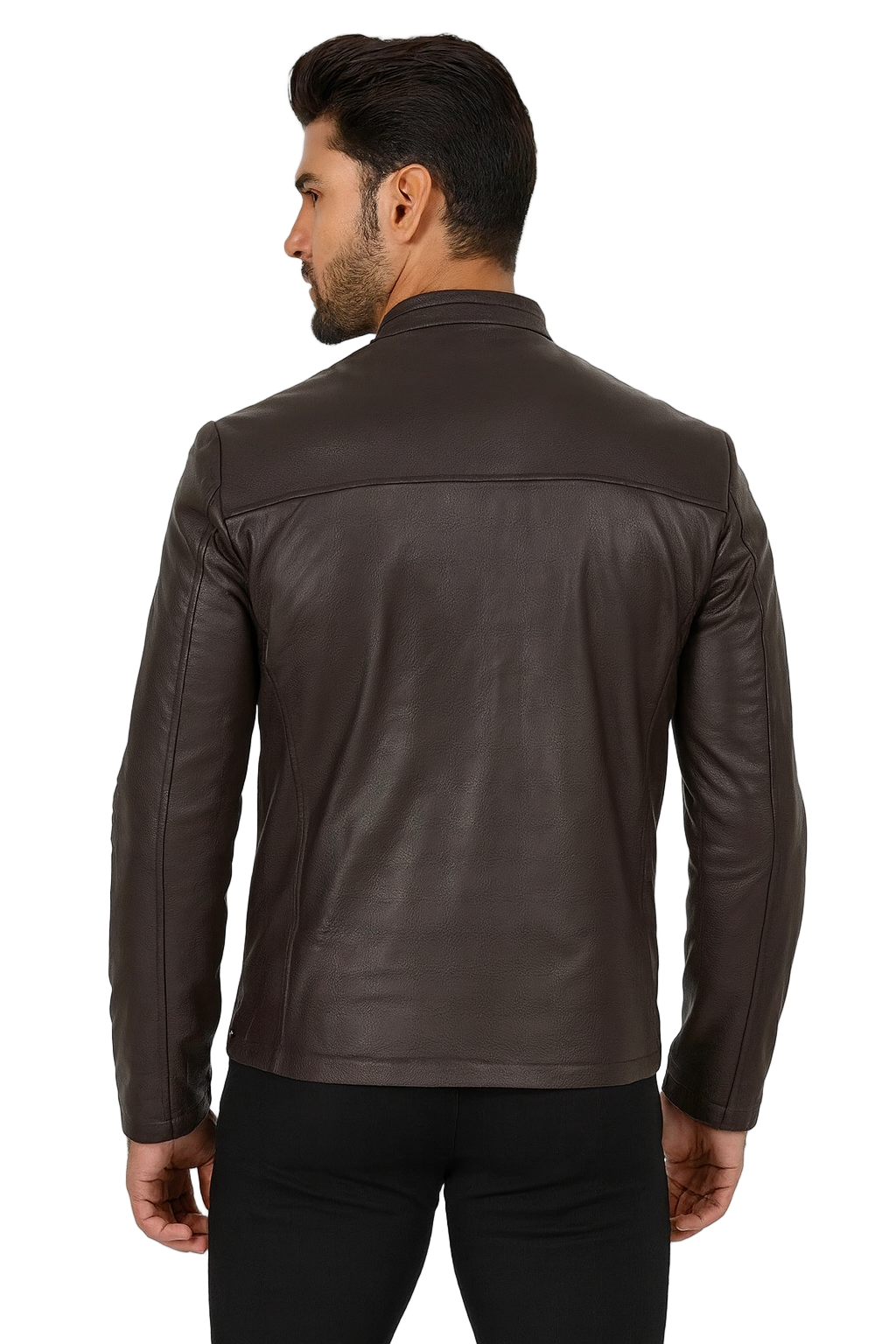 Mens Dark Brown Cowhide Cafe Racer Jacket back
