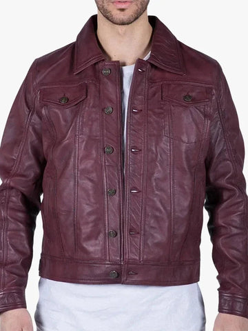 Mens Burgundy Leather Shirt Jacket - Premium Quality Real Leather Jacket