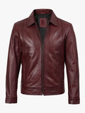 Mens Classic Shirt Collar Harrington Leather Jacket - Premium Quality Real Leather Jacket