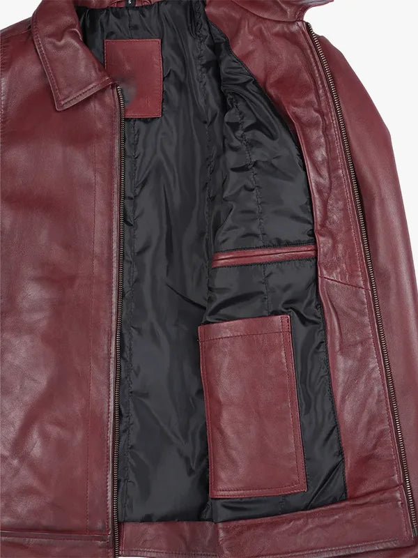 Mens Classic Shirt Collar Harrington Leather Jacket - Premium Quality Real Leather Jacket