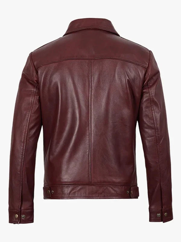 Mens Classic Shirt Collar Harrington Leather Jacket - Premium Quality Real Leather Jacket