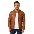 Mens Tan Brown Biker Leather Jacket