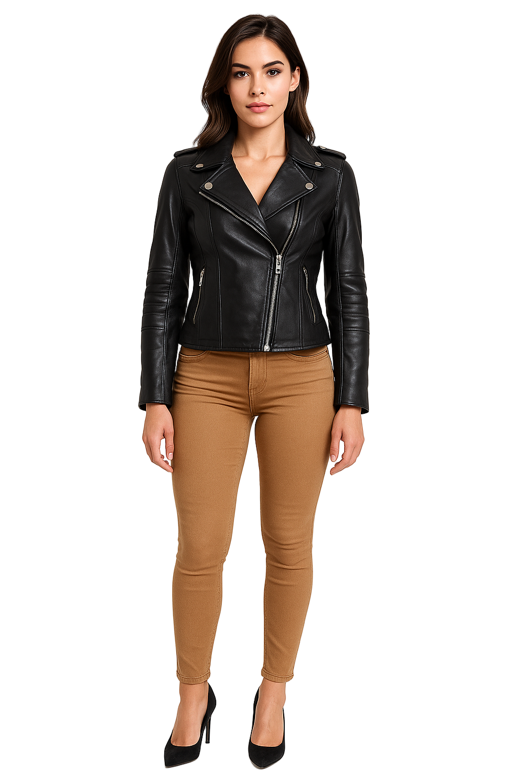 Womens Monroe Asymmetrical Black Cafe Racer Jacket