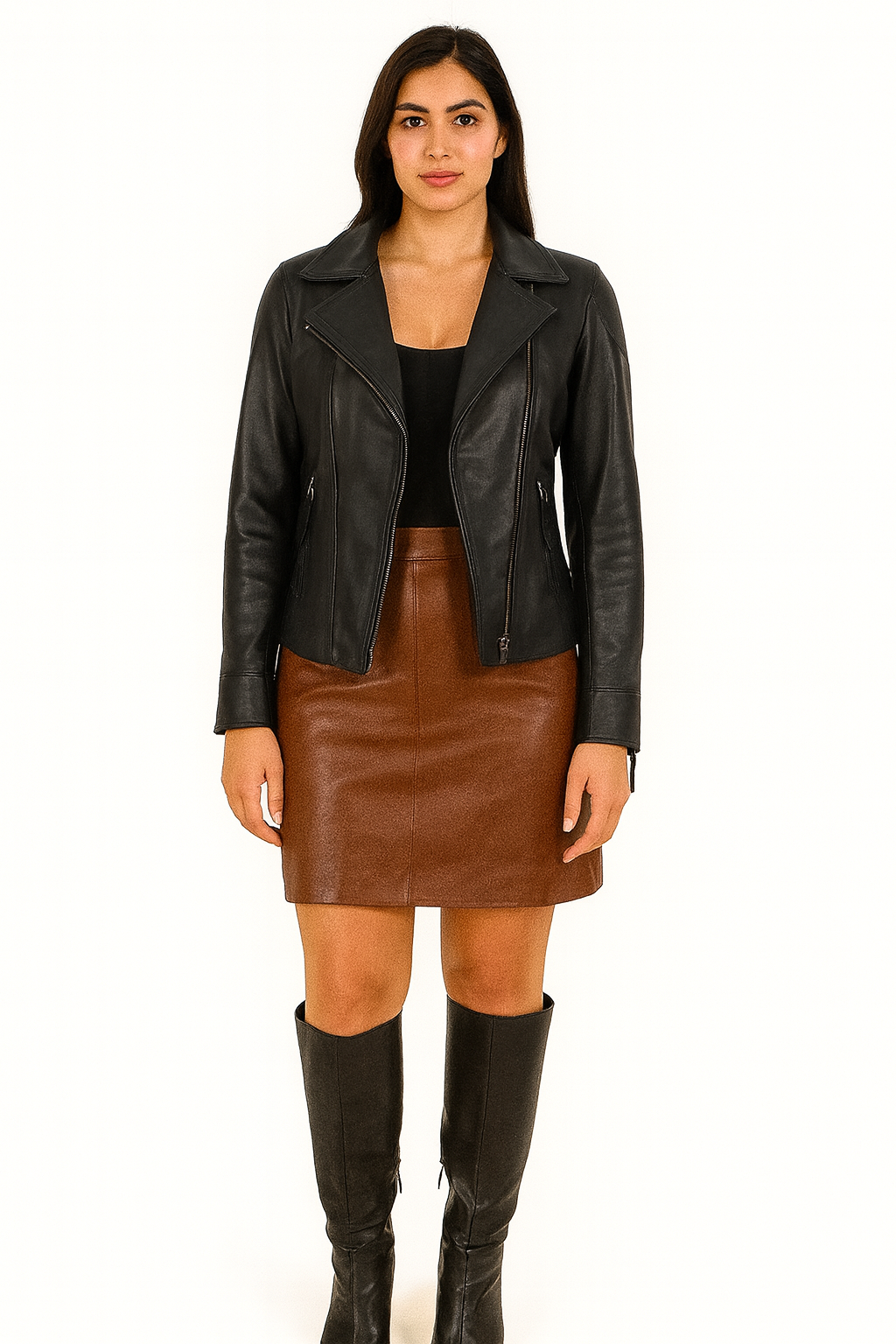 Raven Asymmetrical Black Biker Leather Jacket for Womens