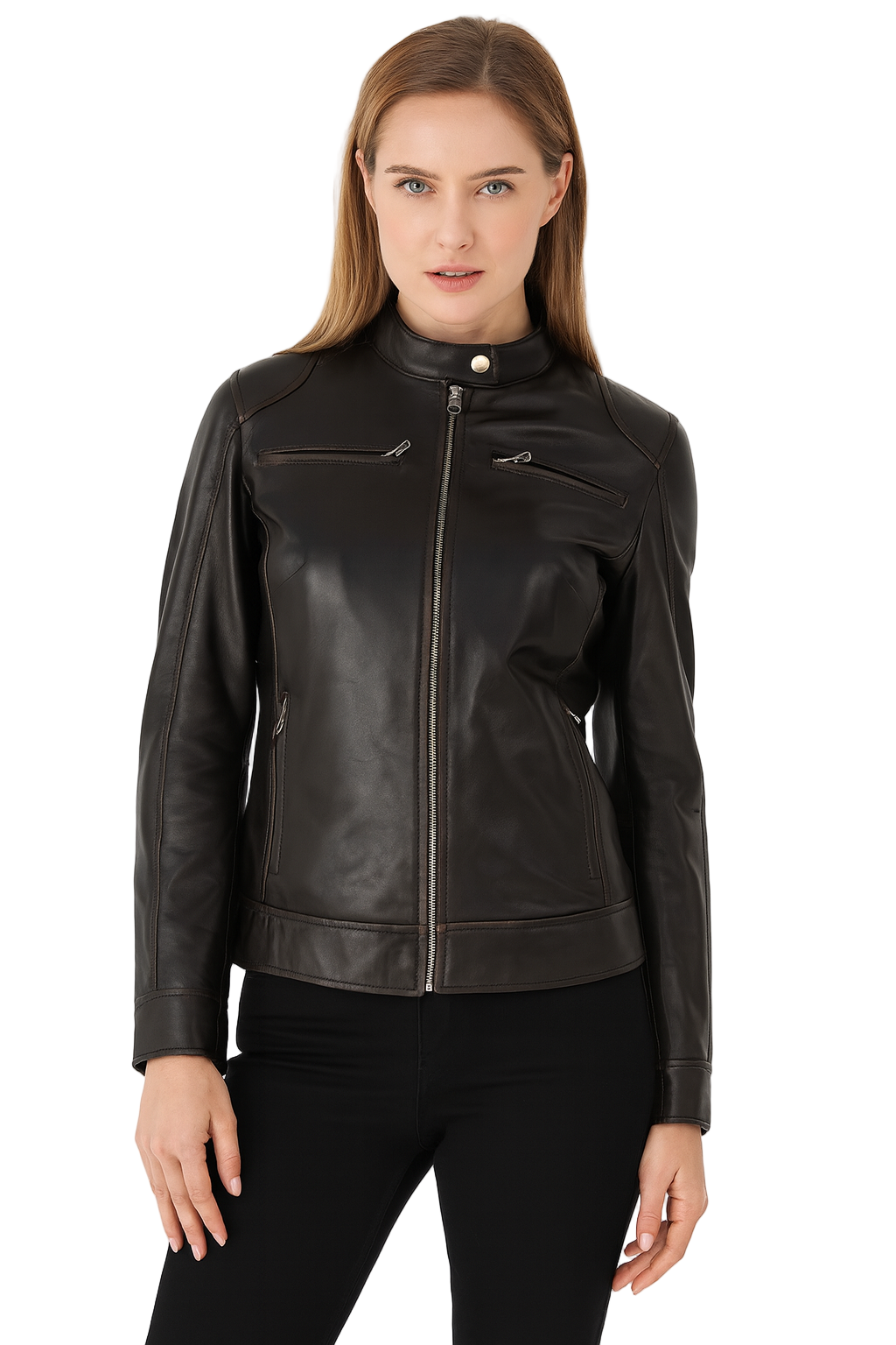 Womens Riley Dodge Rub Off Brown Cafe Racer Jacket