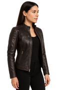 Rub Off Brown Cafe Racer Leather Jacket