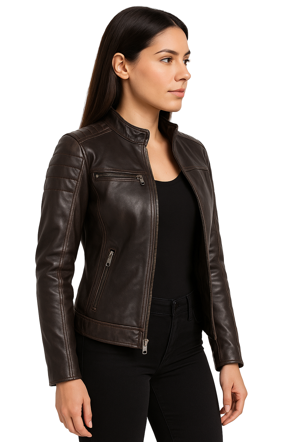 Rub Off Brown Cafe Racer Leather Jacket