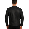 Snap Tab Collar Black Leather Jacket Mens