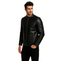 Snap Tab Collar Black Leather Jacket