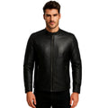 Snap Tab Collar Black Leather Jacket Mens