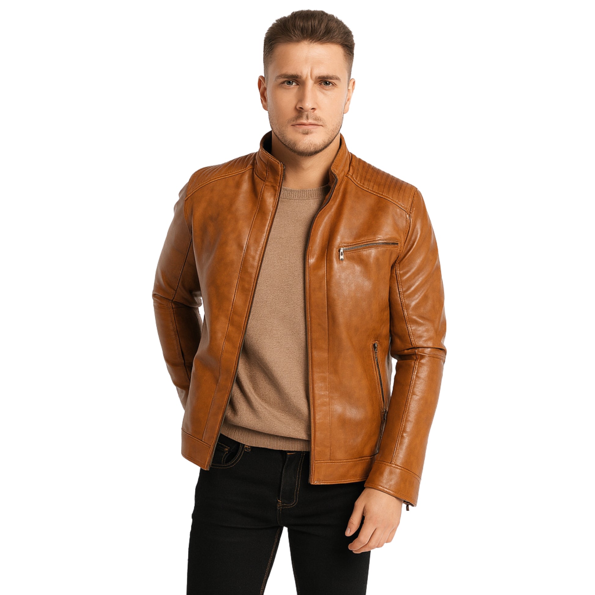 Stand Collar Leather Sheepskin Leather Jacket