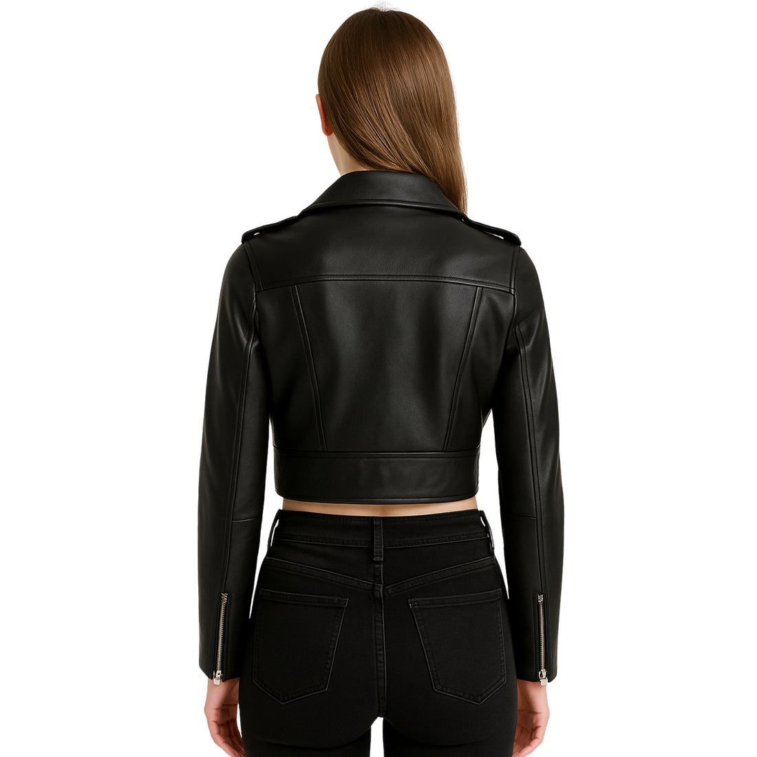 Womens Urban Chic Cropped Leather Biker Jacket