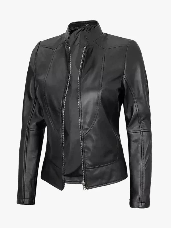 Women's Black Cafe Racer Leather Jacket - Premium Quality Real Leather Jacket
