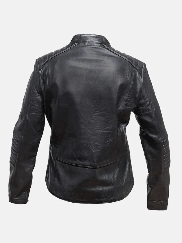 Women's Snap Tab Collar Black Leather Jacket - Premium Quality Real Leather Jacket