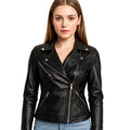 Womens Asymmetrical Black Leather Biker Jacket