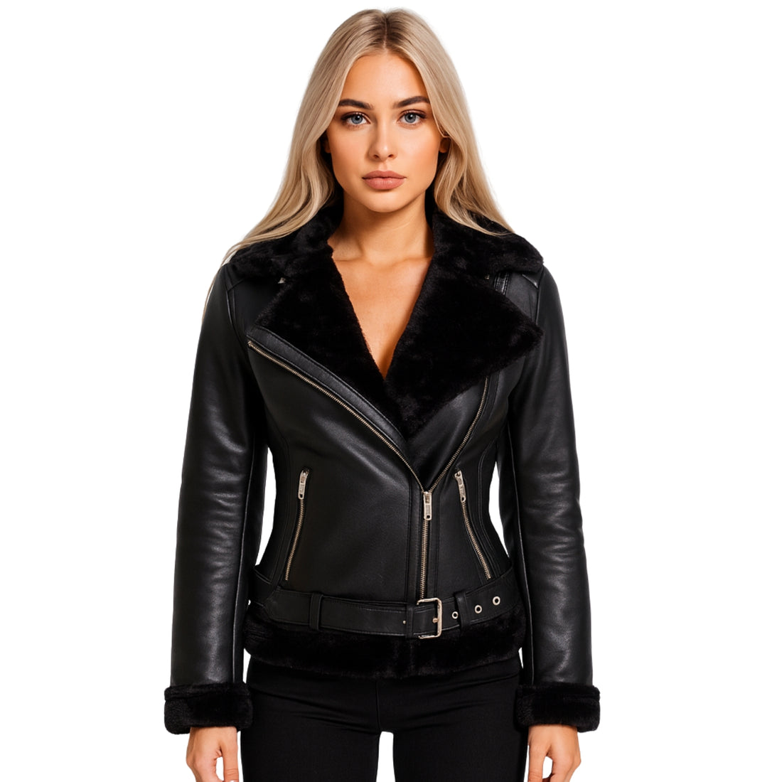 Womens-Black-Shearling-Leather-Jacket-with-Belted-Collar