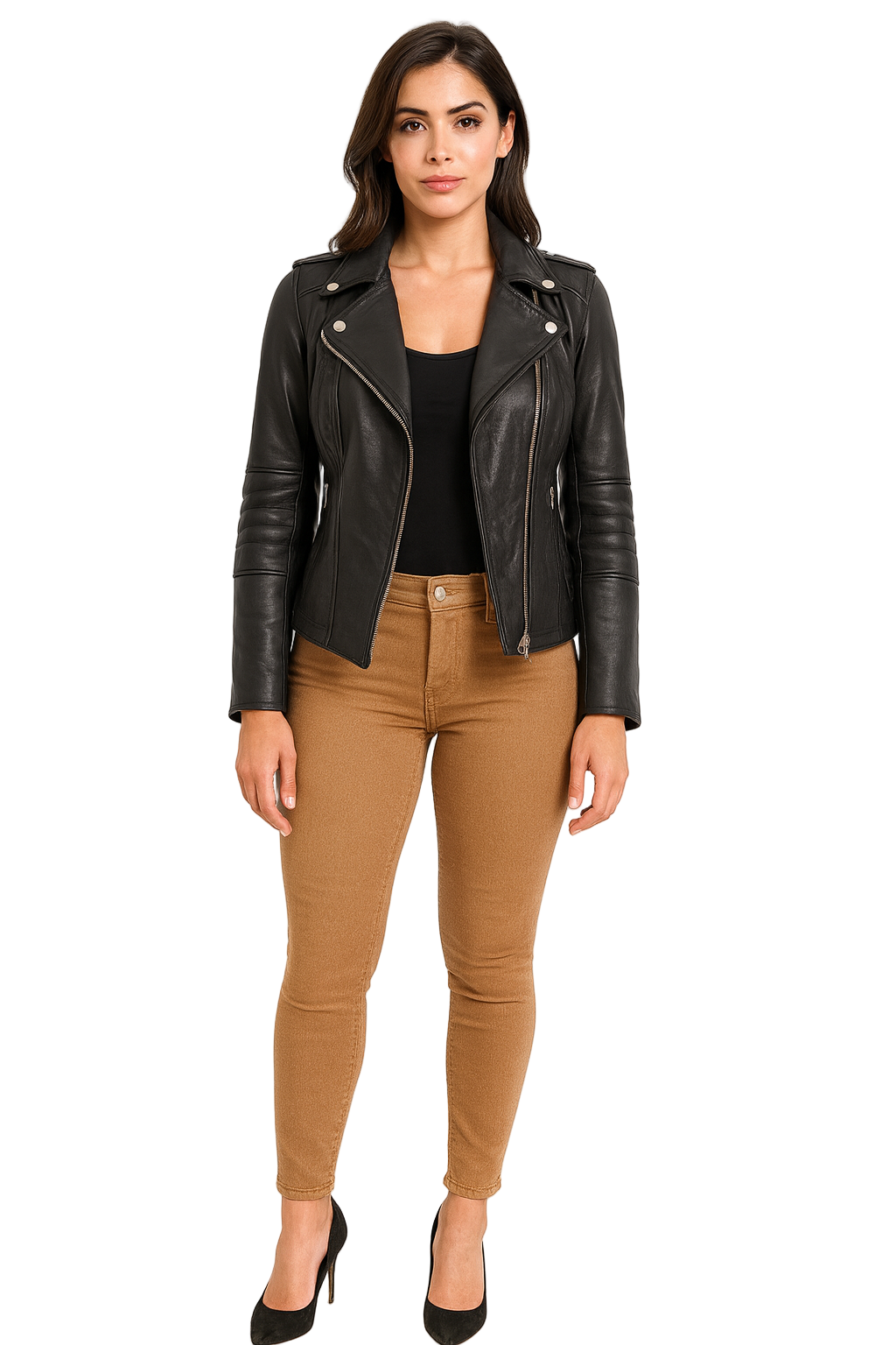 Womens Monroe Asymmetrical Black Cafe Racer Jacket