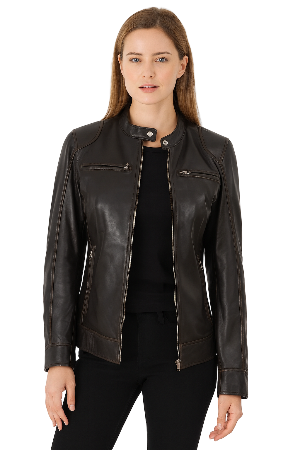 Womens Riley Dodge Rub Off Brown Cafe Racer Jacket