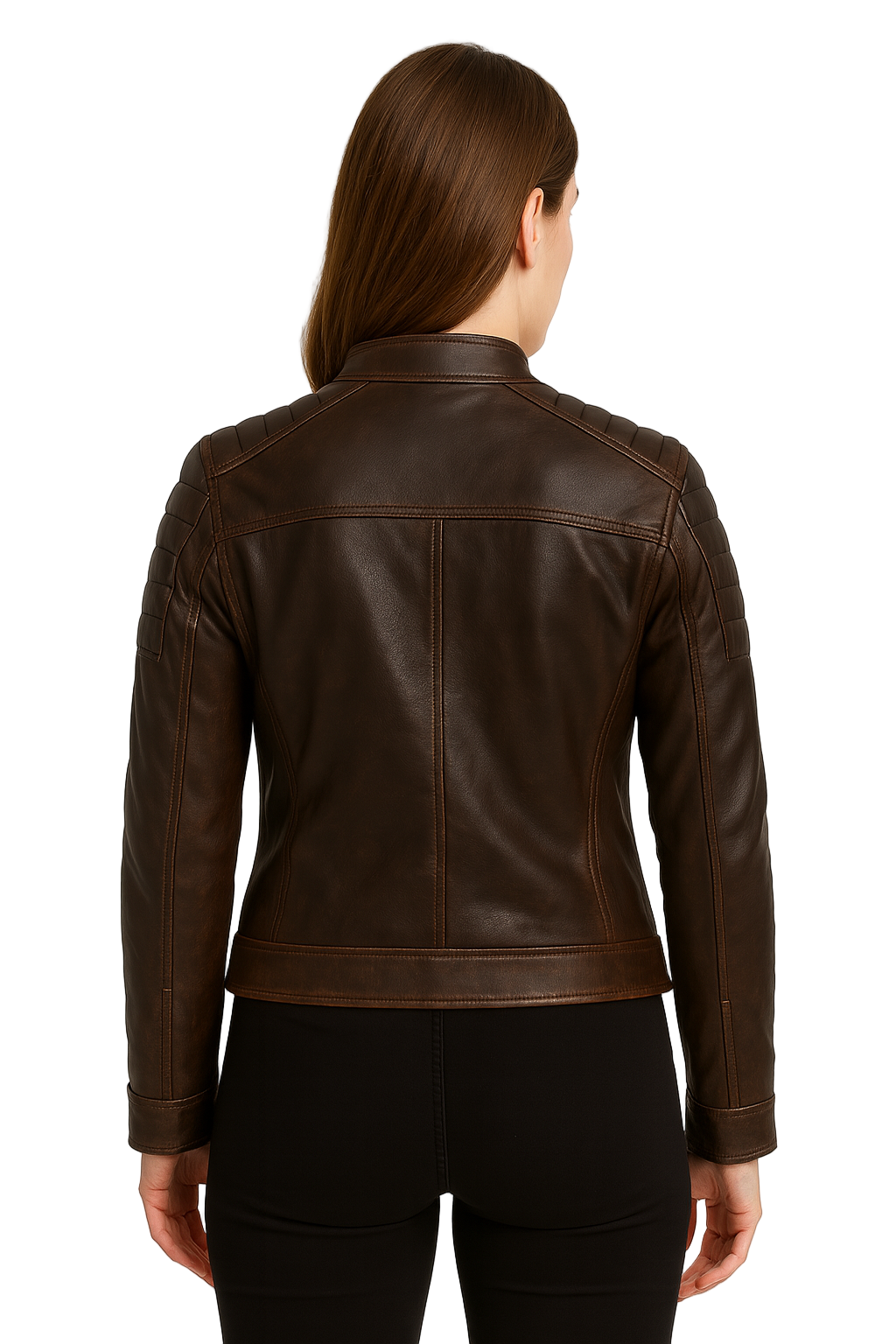 Womens Rub Off Brown Cafe Racer Leather Jacket