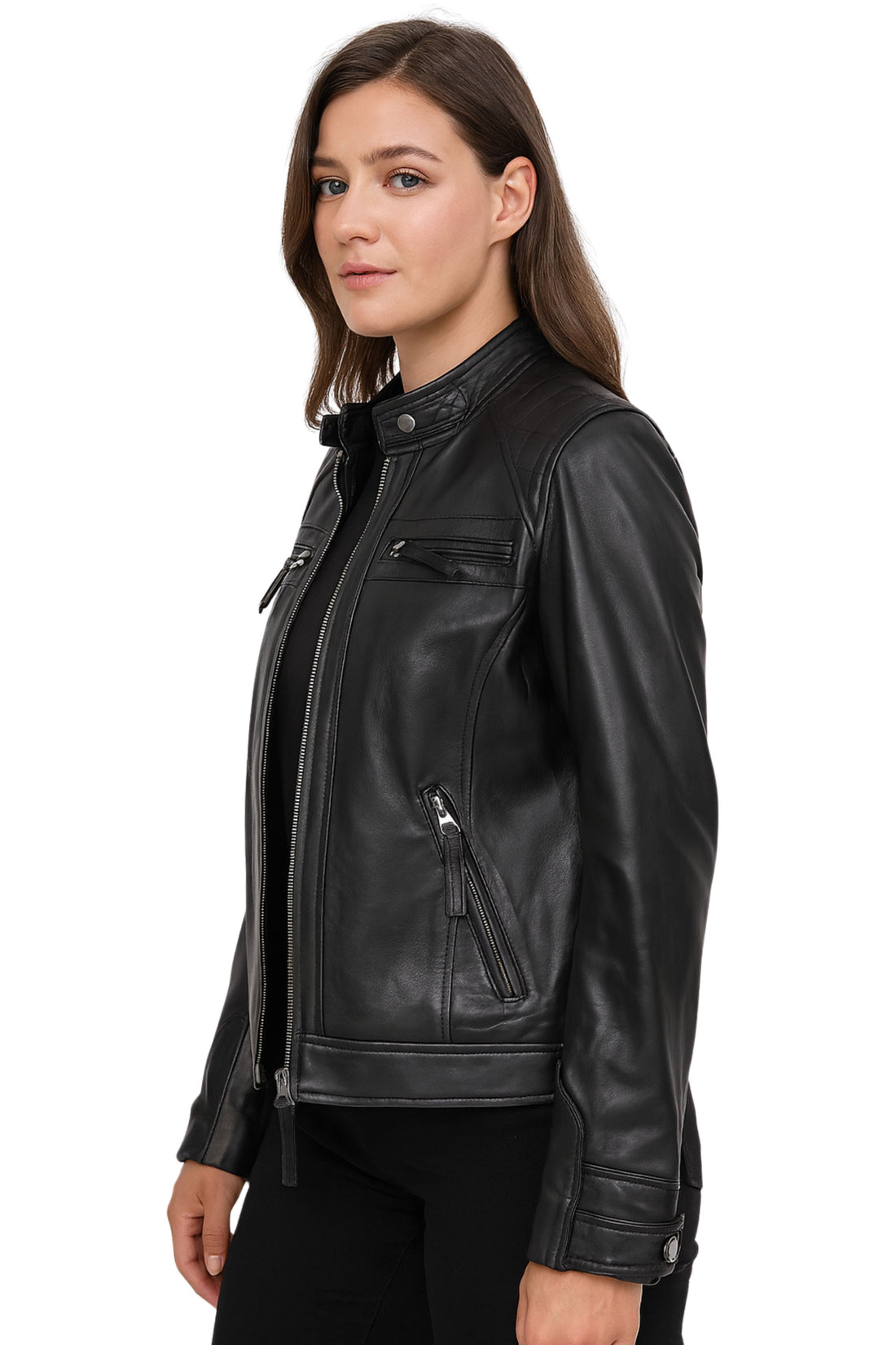 Jade Johnson Black Cafe Racer Jacket for Women