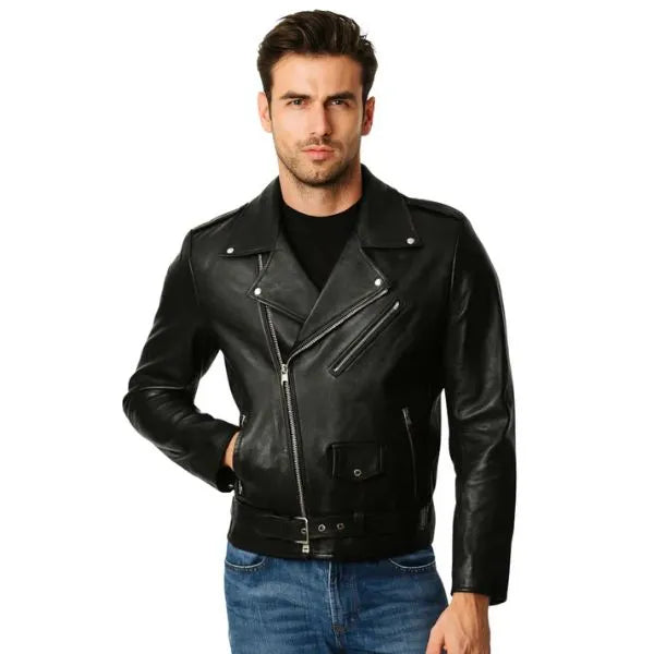 Men's Black Asymmetrical Moto Leather Jacket - Jack Briton