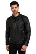 Axton Black Cafe Racer Leather Jacket for Mens