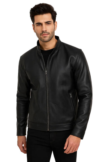 Axton Black Cafe Racer Leather Jacket for Mens
