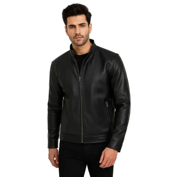Axton Black Cafe Racer Leather Jacket for Men - Jack Briton