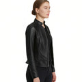 Black Cafe Racer Leather Jacket Sleek Biker Style