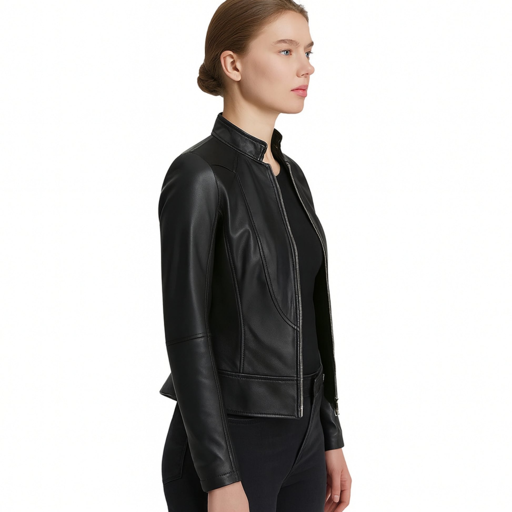 Black Cafe Racer Leather Jacket Sleek Biker Style